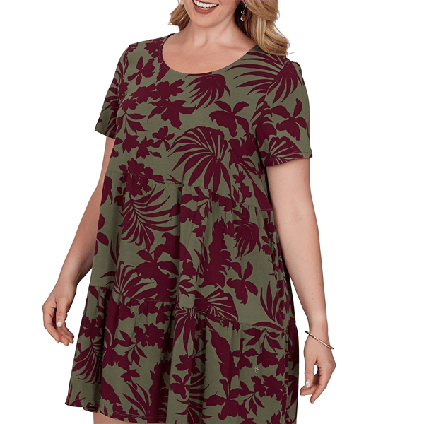 Plus Size Ruby Rd. Sedona Escape Tropical Tiered Shift Dress