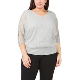 Plus Size MSK 3/4 Split Sleeve Metallic Cold Shoulder Blouse