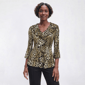 Womens Floral & Ivy 3/4 Ruffle Neck Leopard Pleater Blouse - image 1