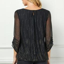Womens Sara Michelle 3/4 Ruch Sleeve Rain Glitter Blouse