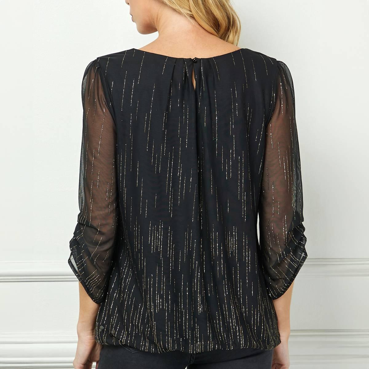 Womens Sara Michelle 3/4 Ruch Sleeve Rain Glitter Blouse