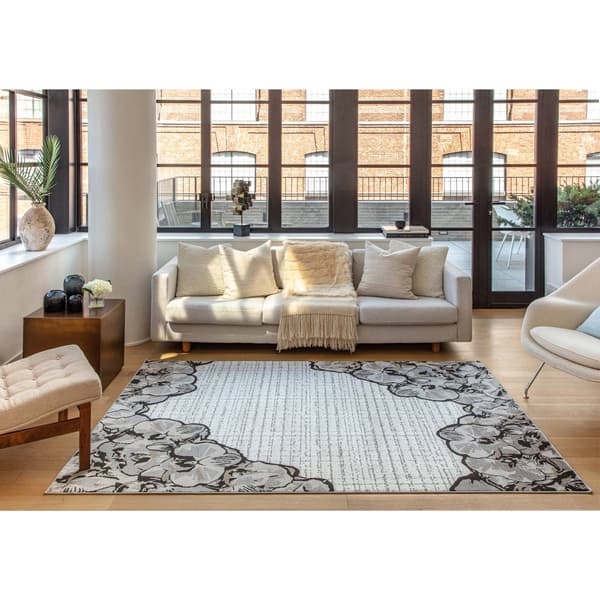 Elizabeth Sutton Floral Border Rectangular Area Rug