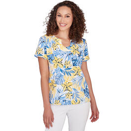 Womens Hearts of Palm Printed Essentials Watercolor Floral Top