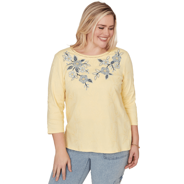 Petites Alfred Dunner Out Of The Blue Floral Embroidered Sunshin - image 