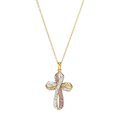 Yellow Plated Sterling Silver Crystal Cross Pendant - image 