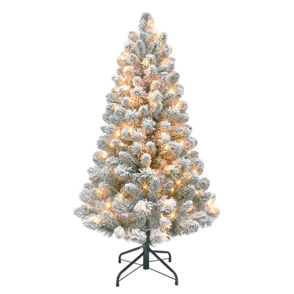 Puleo International 4ft. Pre-Lit Flocked Christmas Tree