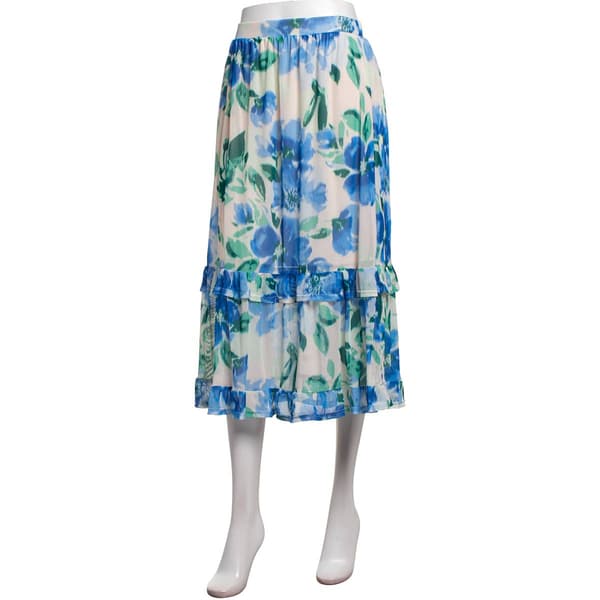 Womens Harlow & Rose Abstract Floral Tiered Ruffle Midi Skirt