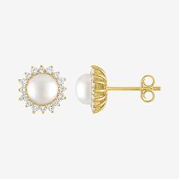 Gemstone Classics™ Gold Over Silver Pearl Halo Stud Earrings