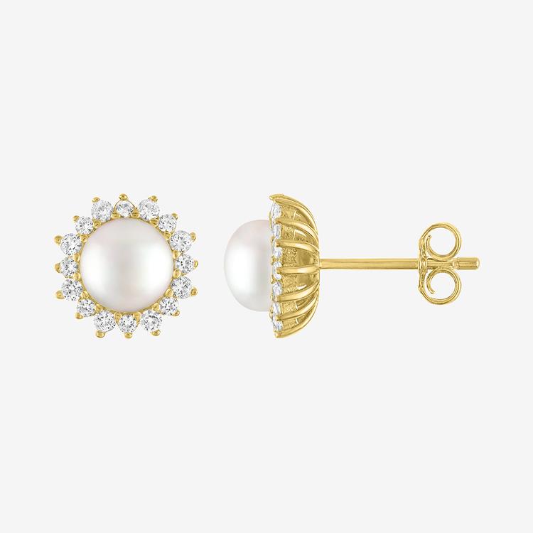 Gemstone Classics™ Gold Over Silver Pearl Halo Stud Earrings