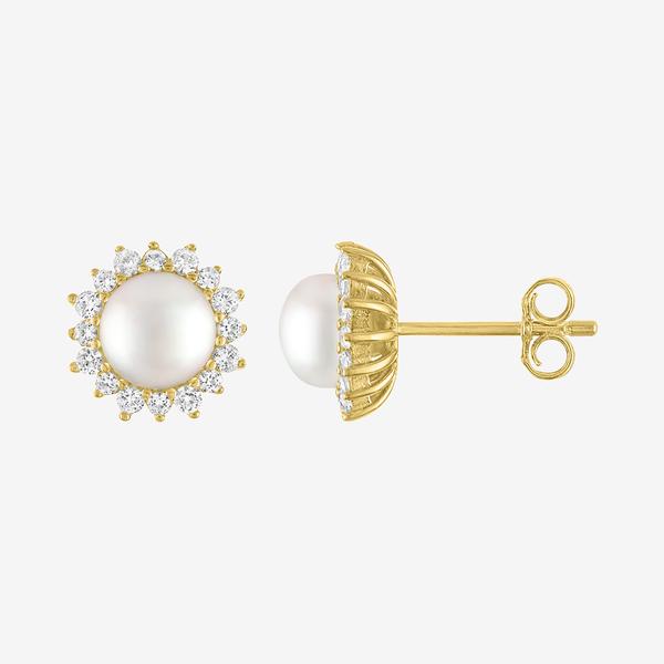 Gemstone Classics™ Gold Over Silver Pearl Halo Stud Earrings