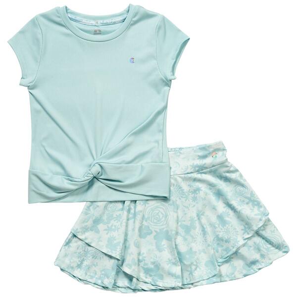 Girls &#40;7-12&#41; RBX Short Sleeve Rib Top & Floral Ruffle Skort Set - image 