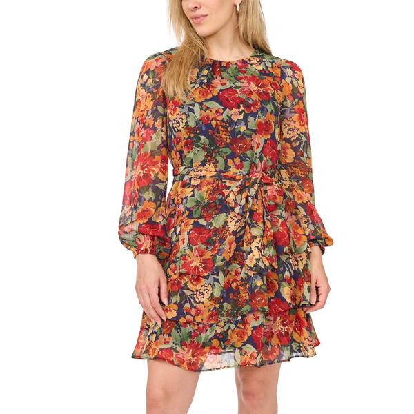 Petites MSK Long Sleeve Print Chiffon Tier Hem Dress - image 