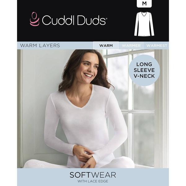 Womens Cuddl Duds® Softwear Lace Edge Long Sleeve V-Neck Tee