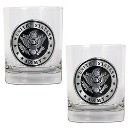 U.S. Army Silver Emblem Rocks Glass Set
