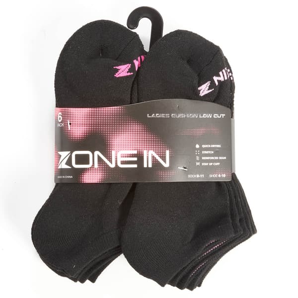 Womens Zone In 6pk. Cushion Low Cut Black Socks - image 