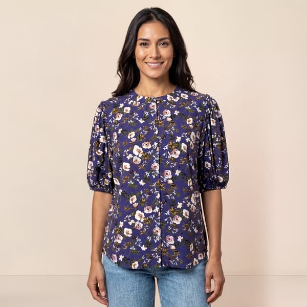 Womens Nicole Miller 3/4 Puff Sleeve Ditsy Floral Blouse - image 