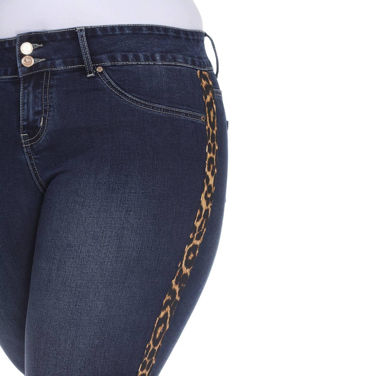 Plus Size White Mark® Cheetah Panel Denim Jeans