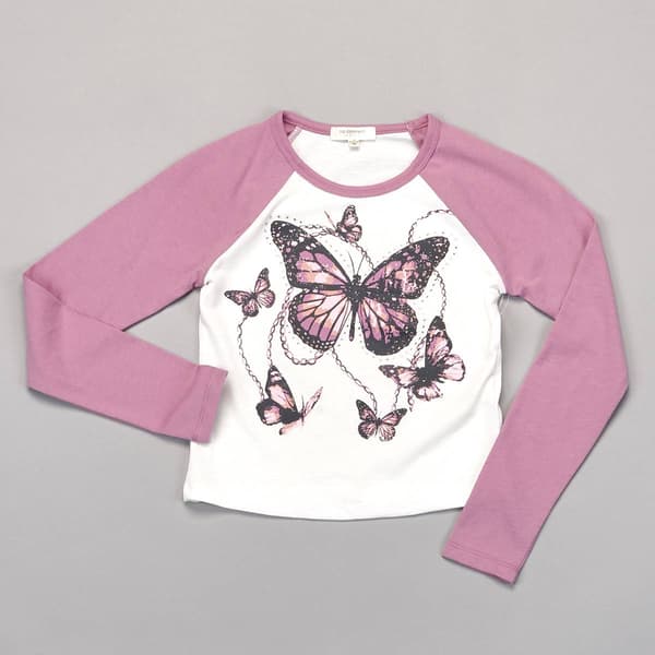 Girls (7-16) No Comment Long Sleeve Butterfly Raglan Baby Tee