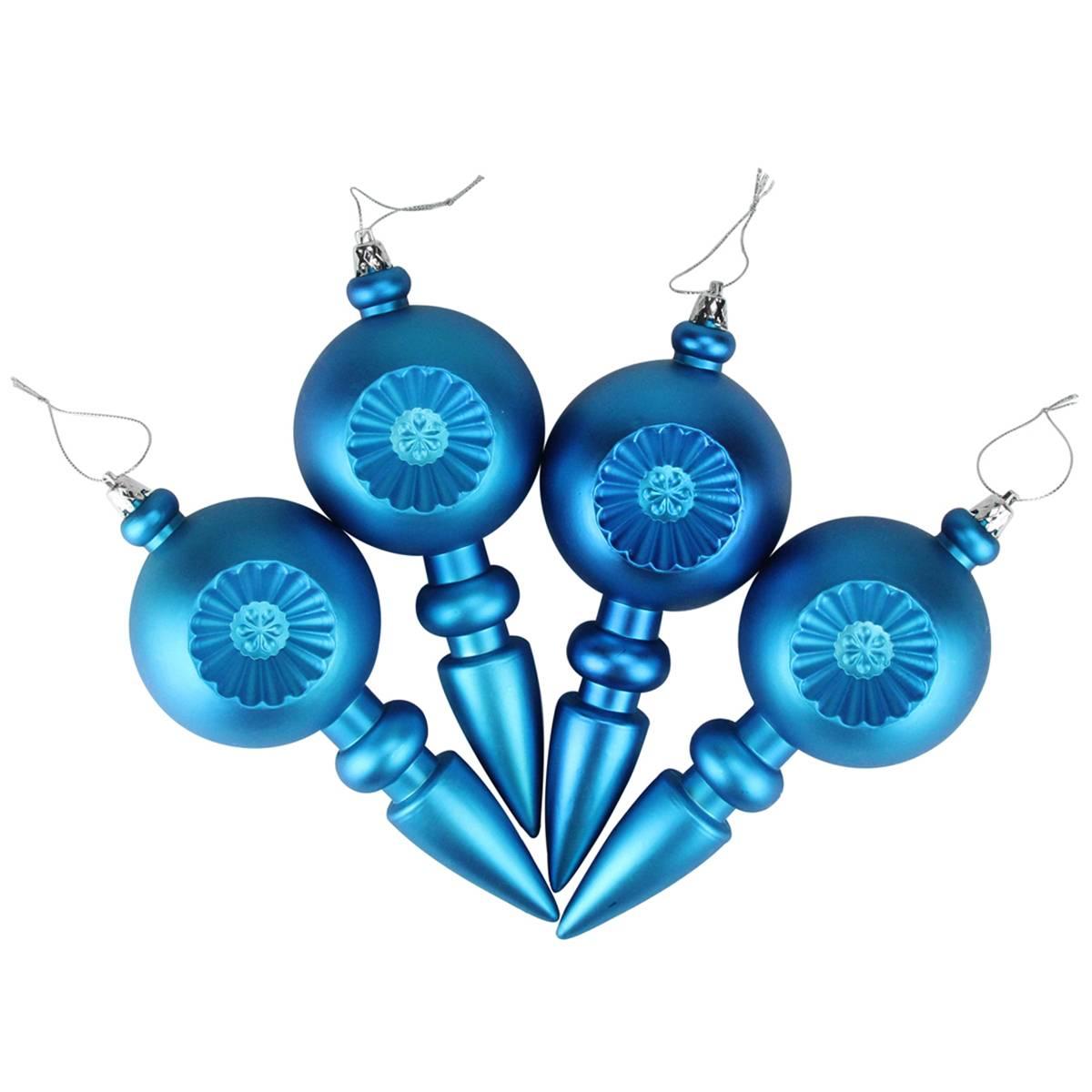 DAK 4ct. Turquoise Shatterproof Retro Reflect Christmas Ornaments