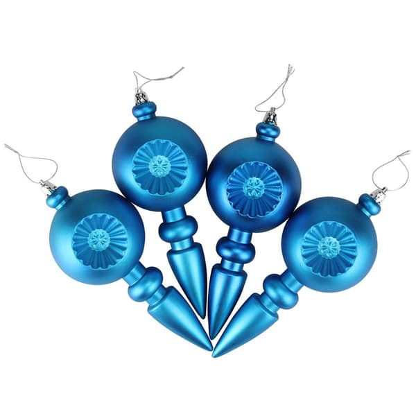 DAK 4ct. Turquoise Shatterproof Retro Reflect Christmas Ornaments