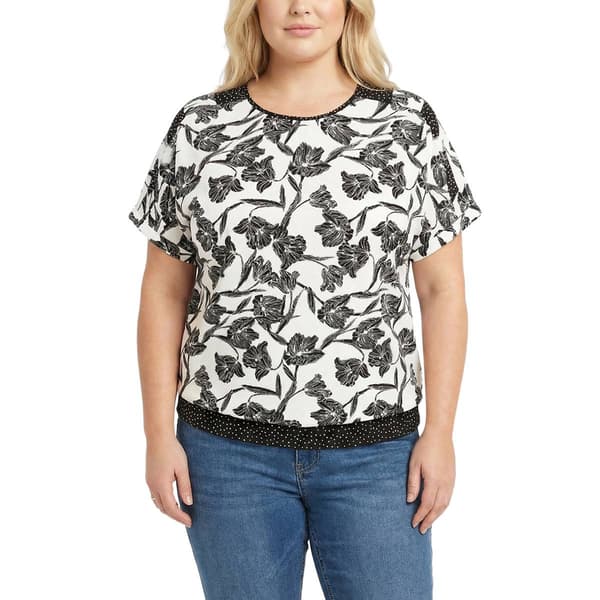 Plus Size NY Collection Short Sleeve Scoopneck Mixed Print Ity K