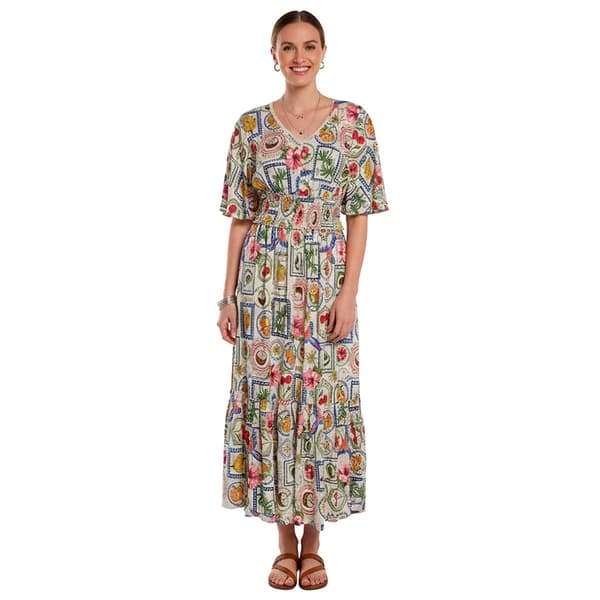 Womens Madison Hudson Fruit Lace V-Neck Midi Dress - image 