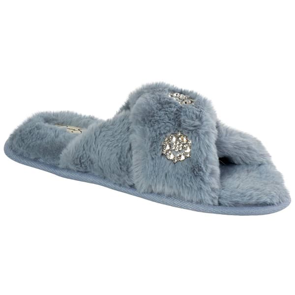 Womens Jessica Simpson Embellished Plush Crossband Slippers - image 