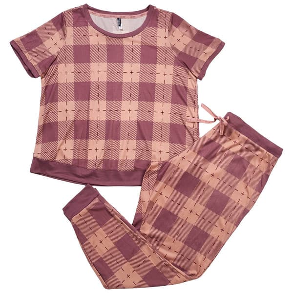 Petites IZOD Short Sleeve Hacci Plaid Cuffed Jogger Pajama Set