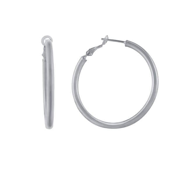 Fine Silver Plated 39mm Hi-Polished Tube Hoop Click-Top Earrings - image 