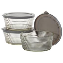 Farberware(R) Embossed Glass Stacked Round Bowls w/ Lids - Charcoal