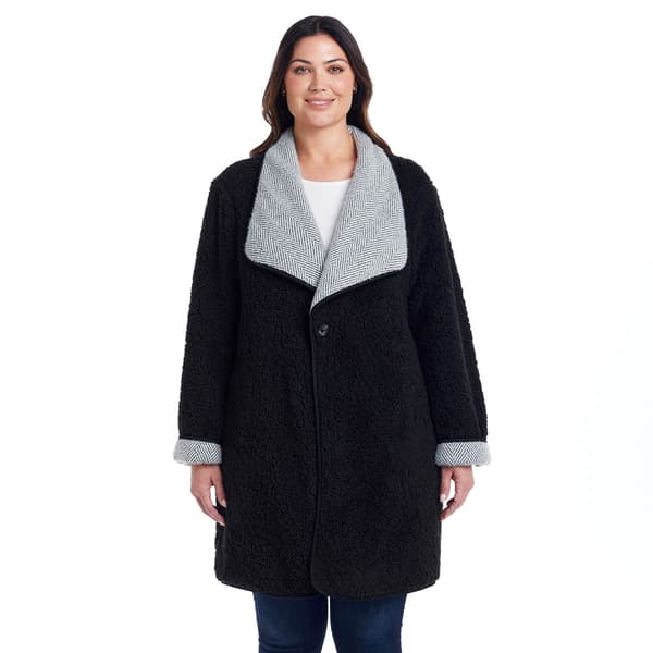 Plus Size Weatherproof Herringbone Sherpa Lined Coatigan