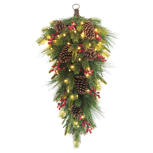 Puleo International Pre-Lit Banister Swag with Pinecone & Berries - image 