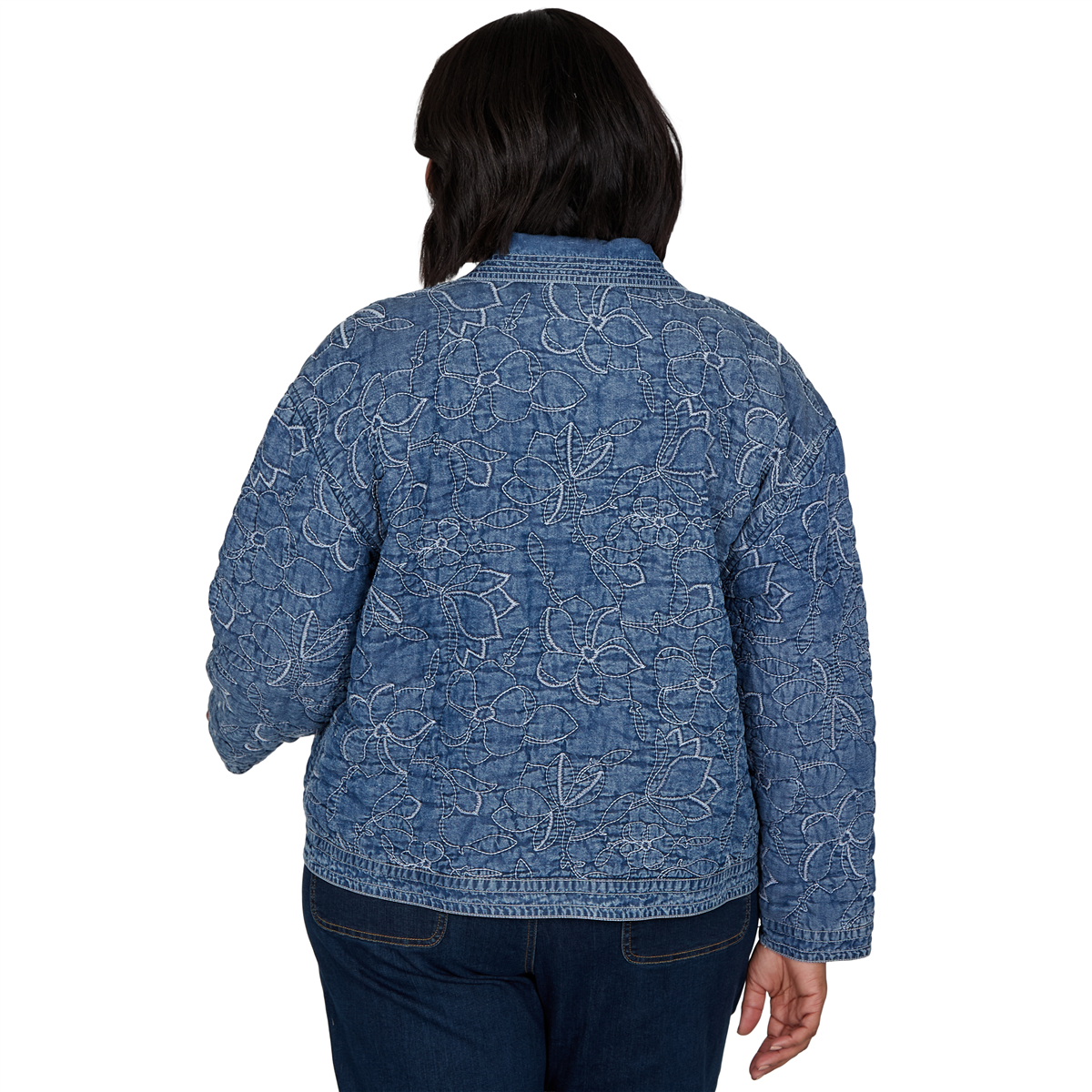 Plus Size Ruby Rd. Game of Luxe Quilted Floral Denim Jacket