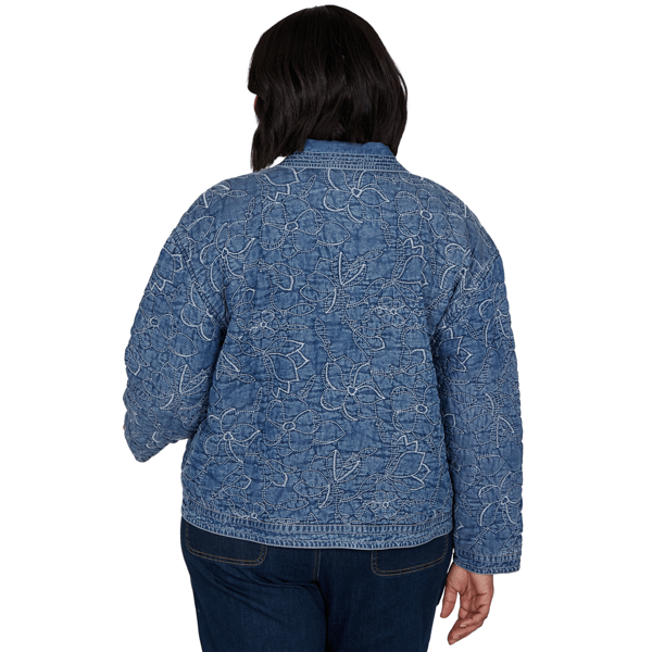 Plus Size Ruby Rd. Game of Luxe Quilted Floral Denim Jacket