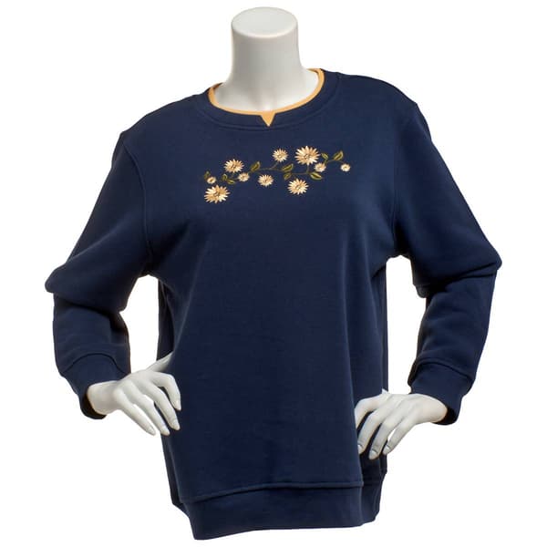 Plus Size Hasting & Smith Daisy Stud Embroidery Fleece Sweatshirt