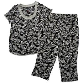 Womens Rene Rofe Short Sleeve Floral Capri Pajama Set - Black