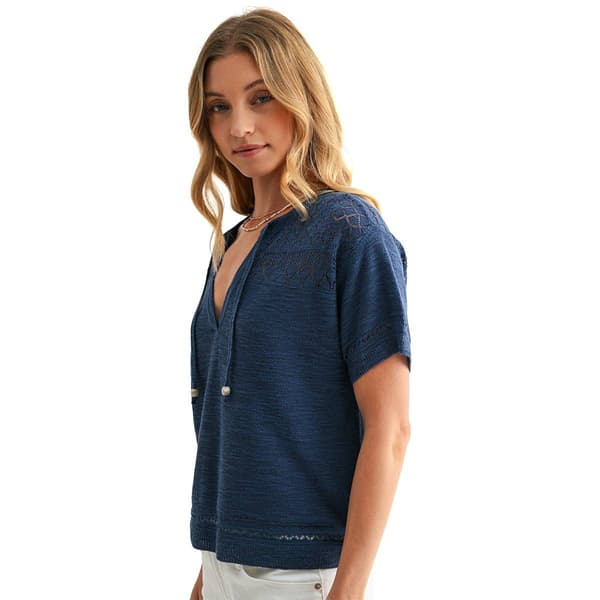 Womens CITY BLUES Tie Neck Pointelle Sweater