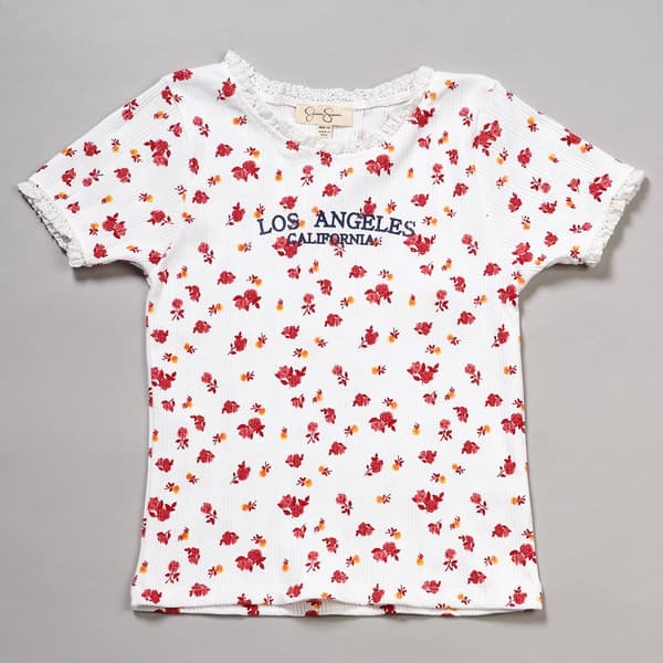 Girls &#40;7-16&#41; Jessica Simpson Short Sleeve Floral LA Baby Tee - image 