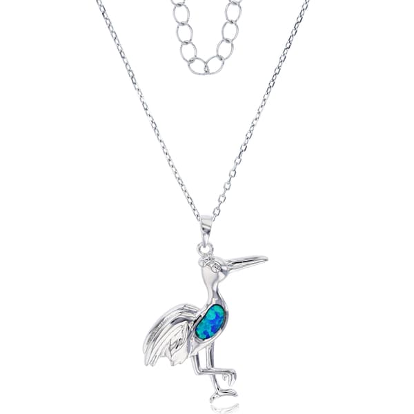 Gemstone Classics(tm) Silver & Created Opal Pelican Necklace - image 