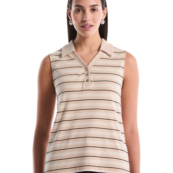Womens Rafaella® Sleeveless Collared Striped Polo