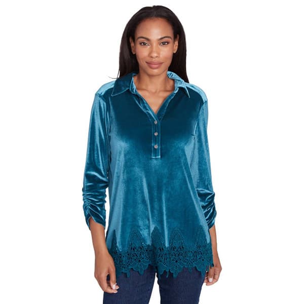 Womens Ruby Rd. Wintery Glow 3/4 Sleeve Knit Velvet Top - image 