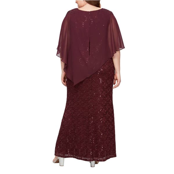 Plus Size SLNY Asymmetric Capelet Overlay Beaded Shoulder Dress