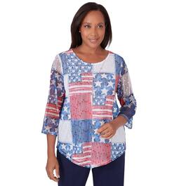 Womens Alfred Dunner All American Flag Patchwork Mesh Top