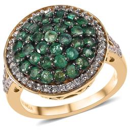 Gemstone Classics(tm) Emerald with White Zircon Cluster Ring