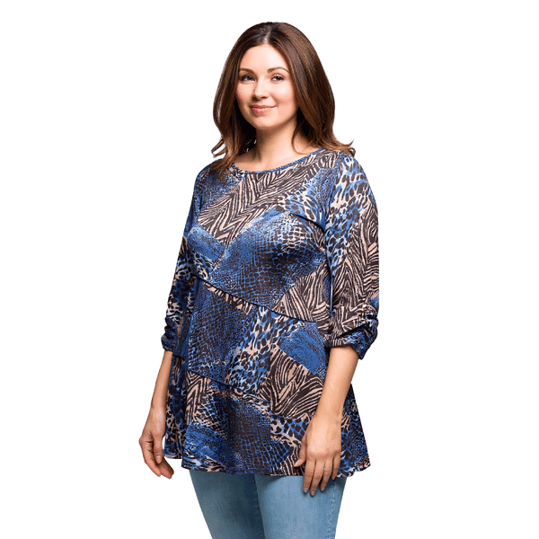 Plus Size 24/7 Comfort Apparel Blue Animal Print Tunic Top