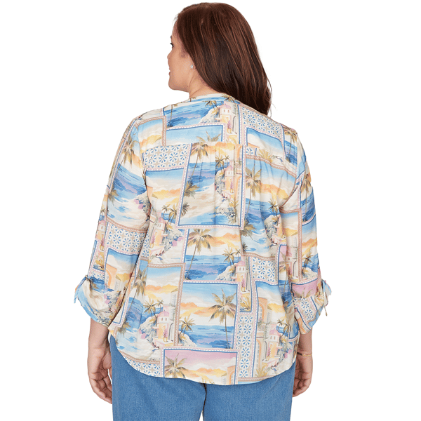 Plus Size Alfred Dunner Beachcomber Postcard Tie Sleeve Blouse