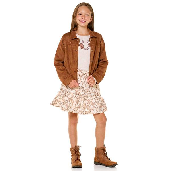 Girls (7-16) Little Lass(R) Suede Jacket w/ Top & Ruffle Skort