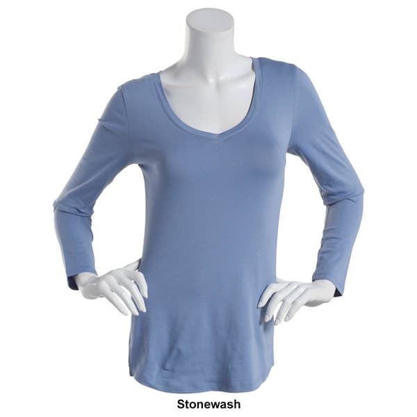 Juniors Aveto Long Sleeve Basic V-Neck Solid Tee