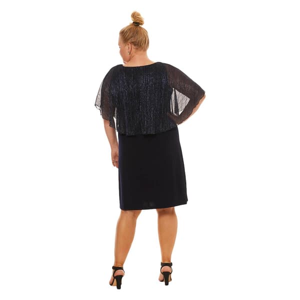 Plus Size Connected Apparel Metallic Overlay Shift Dress - Navy