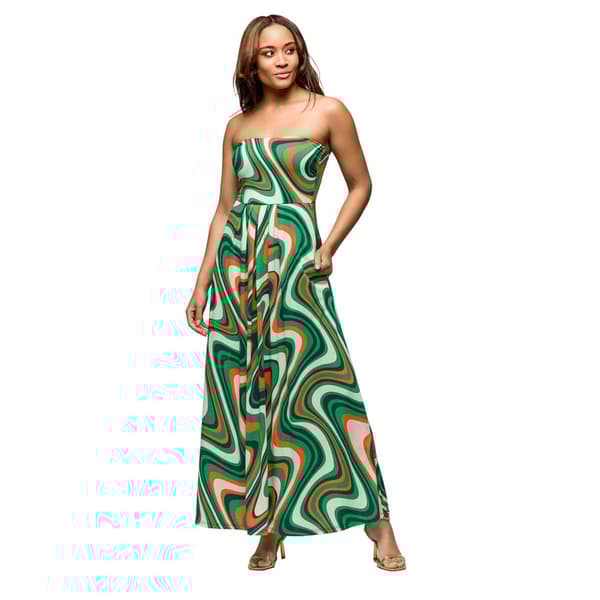 Womens 24/7Comfort Apparel Green Print Strapless Maxi Dress - image 